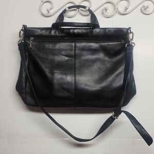 HOBO INTERNATIONAL Black Leather Unisex Bag. Organizer Carryall Minimalist Sz L
